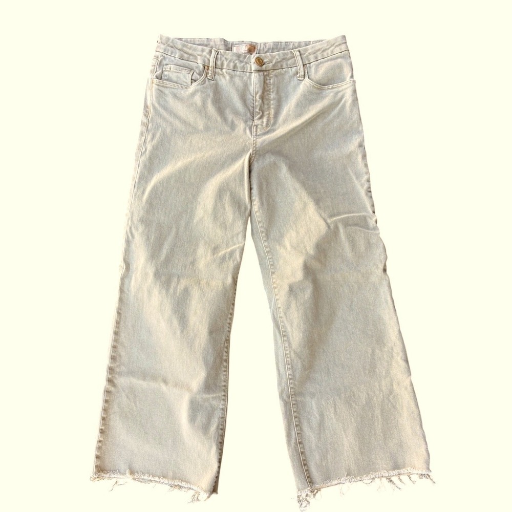 Kut from the Kloth High Rise Wide Leg Cropped Jeans Tan Raw Hem Size 8 KG1516MF1